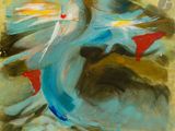 une peinture abstraite représentant une femme en robe bleue