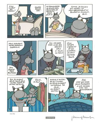 dessin d'une bande dessinée représentant un chat dans un lit et un autre chat assis sur le lit