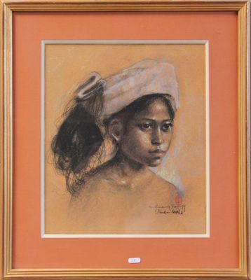 an image of a painting of a woman with a turban on her head