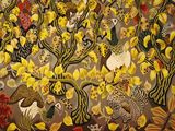 a painting of birds and flowers on the wall