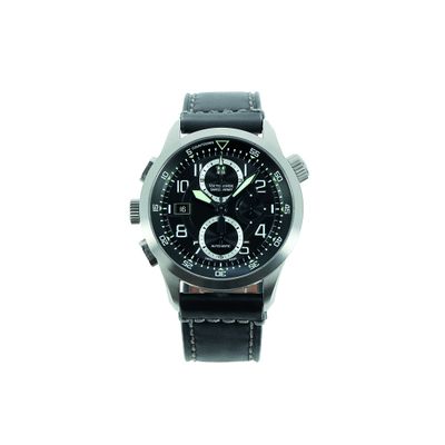 La montre est noire et possède un cadran noir.