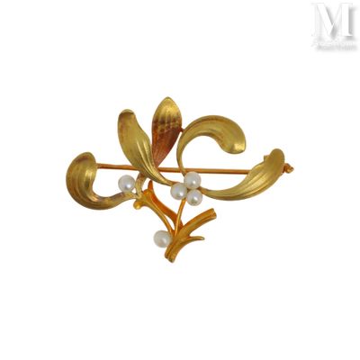 Broche perles Broche en or jaune 18k (750°/°°) stylisant un … - Photo 1
