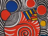 an image of a painting of a red, yellow, blue, and black design