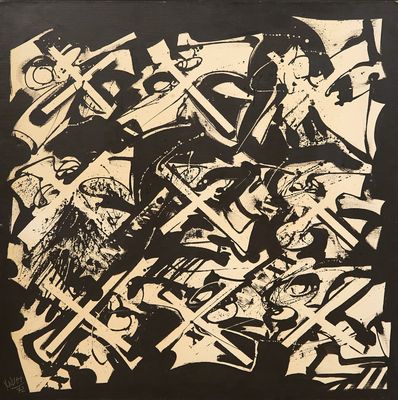 une image représentant une peinture en noir et blanc sur fond noir