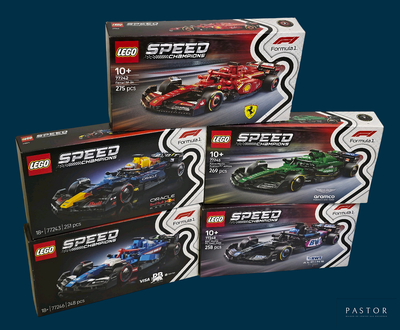 three boxes of lego speed cars on a blue background