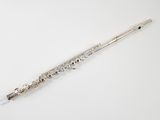 a silver flute on a white surface with a white background