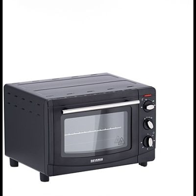 a black toaster oven sitting on a white surface