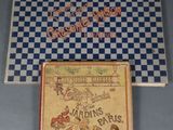 un vieux livre avec une couverture à carreaux et l'image d'un homme à cheval