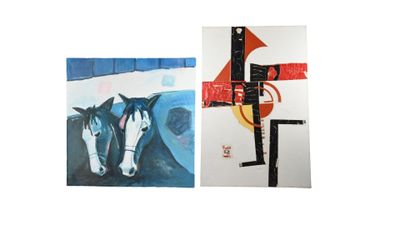deux tableaux représentant un cheval et un cheval accrochés au mur