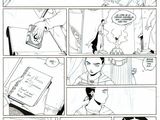 a black and white page of a comic strip with a man reading a book