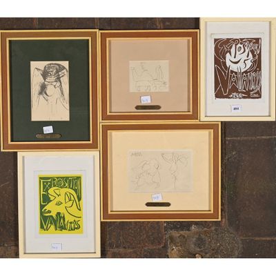 six reproductions, encadrées ou non, représentant différents types d'œuvres d'art