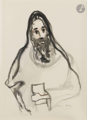 an image of a black and white drawing of a man with a beard