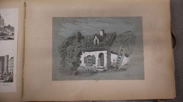 Recueil de gravure et dessins de 1889. Signée MB