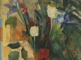 une peinture de fleurs dans un vase sur une table