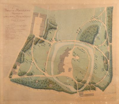 une vieille carte représentant un parc avec beaucoup d'arbres