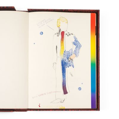 un livre ouvert sur lequel figure le dessin d'un homme en costume-cravate