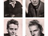 several black and white photos of a man in a suit and tie