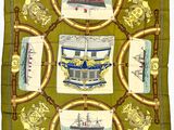 un gros plan sur une écharpe verte ornée d'un motif représentant des bateaux