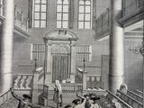 un dessin représentant une grande pièce avec des personnes à l'intérieur