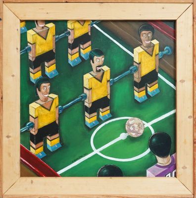 un tableau représentant un groupe de footballeurs sur un terrain
