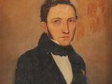 an old painting of a man in a suit and bow tie