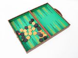 an image of a backgam board with several pieces of wood in it