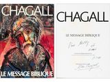 two books on a white background with a painting of a man in a turban and a signed copy of chagalll