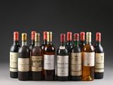 six bottles of wine lined up in a row on a table