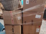 many boxes stacked on top of each other on a pallet
