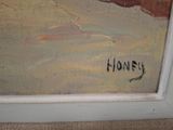 an image of a painting of a bird on a beach with the word honey written on it