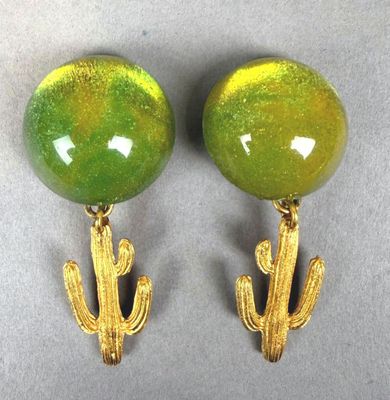 pair of green and gold cactus earrings
