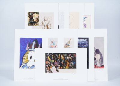 a group of four different pictures of people on a white background