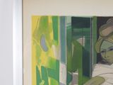 a painting of a woman leaning against a wall