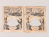 two old paper pictures of a man and a woman on a boat