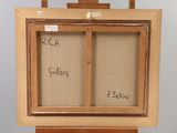 painting of a wooden easel with a painting of a cat on top of it