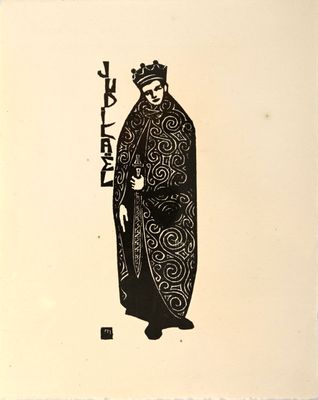 un dessin en noir et blanc représentant un homme coiffé d'une couronne