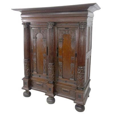 an image of a wooden cabinet with two doors on each side