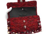 chanel red tweed and leather clutch bag