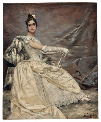 une image d'un tableau représentant une femme en robe blanche