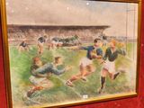 un tableau représentant un match de rugby, exposé dans un musée