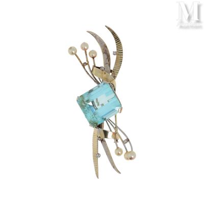 Clip de revers aigue marine Clip en or gris 18K (750°/°°) or…