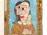 an image of a painting of a woman with a finger up