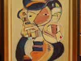 a picture of a painting of a man with a guitar