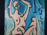tableau représentant une femme nue tenant un oiseau dans la main