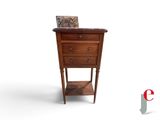 an image of a small wooden table with a laptop on top of it