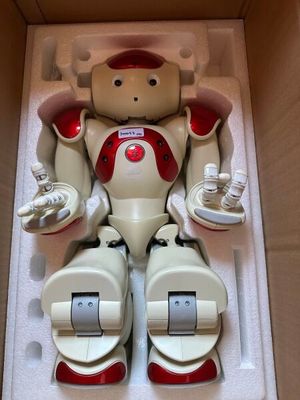 un robot posé dans une boîte par terre