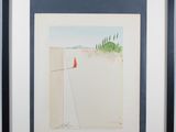 painting of a red fire hydrant in front of a white wall