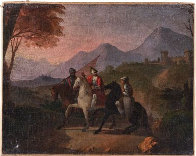 painting of a man on a horse being led by a man on a horse