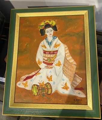tableau représentant une femme en kimono assise par terre