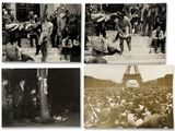 plusieurs photos en noir et blanc montrant des personnes devant la Tour Eiffel